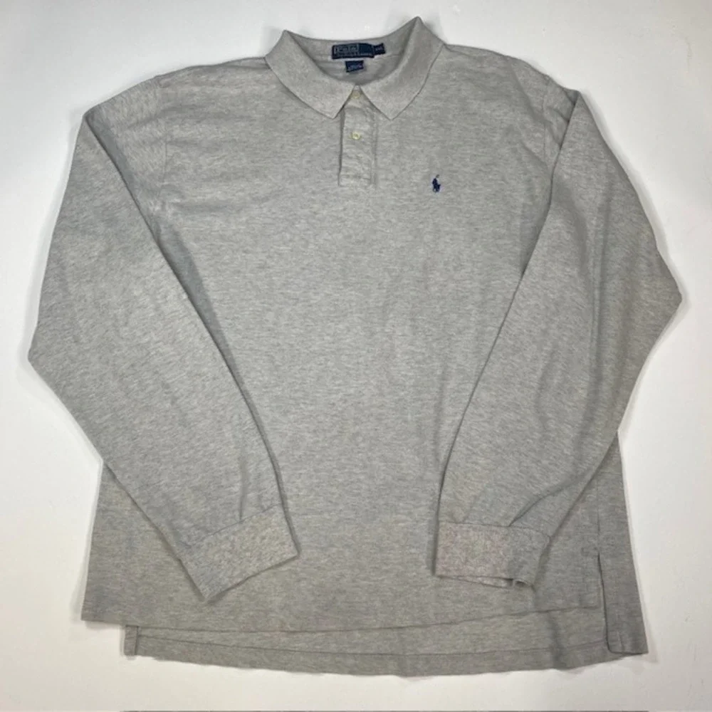 Polo Ralph Lauren Long Sleeve Polo Shirt Heather‎ Gray Mens XXL